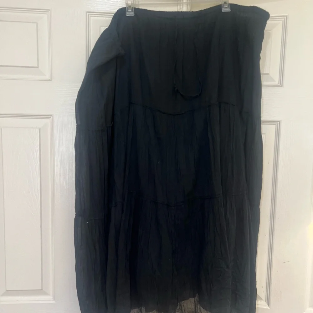 Cotton Boho Tiered Maxi Skirt black boho hippie lightweight sz 3XL summer beach
